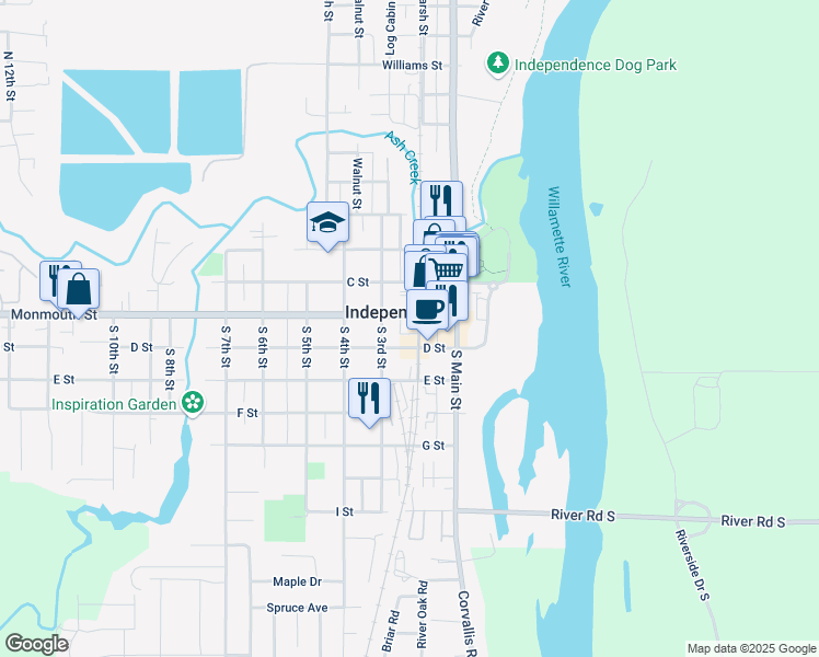 map of restaurants, bars, coffee shops, grocery stores, and more near 283 South 2nd Street in Independence