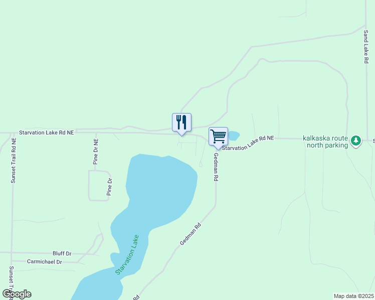 map of restaurants, bars, coffee shops, grocery stores, and more near 11178-11204 Starvation Lake Road Northeast in Mancelona