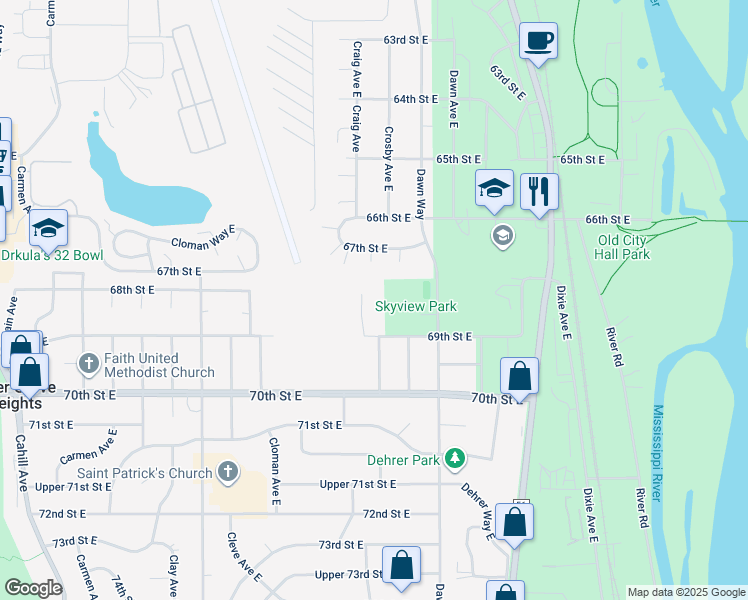 map of restaurants, bars, coffee shops, grocery stores, and more near 3872 67th Street East in Inver Grove Heights