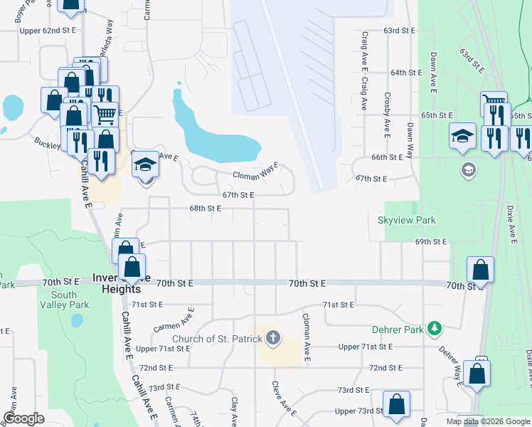 map of restaurants, bars, coffee shops, grocery stores, and more near 3501 68th Street East in Inver Grove Heights