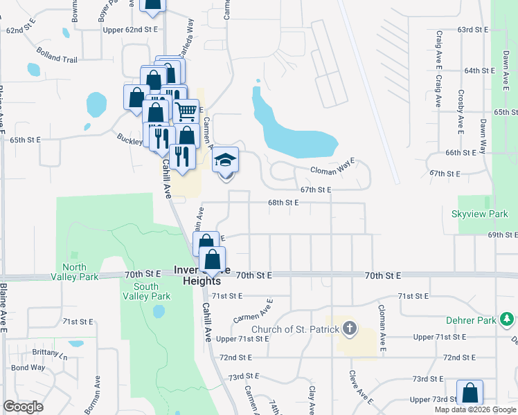 map of restaurants, bars, coffee shops, grocery stores, and more near 3235 68th Street East in Inver Grove Heights