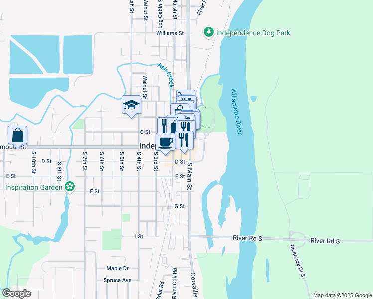 map of restaurants, bars, coffee shops, grocery stores, and more near 302 South Main Street in Independence