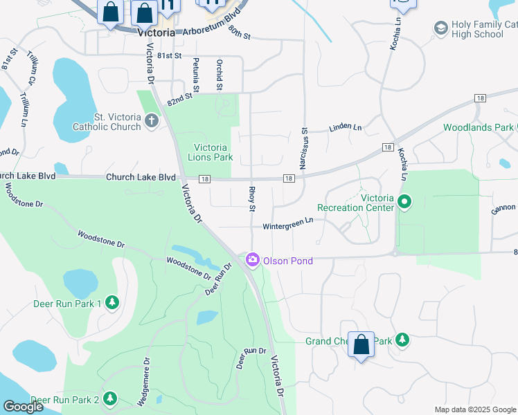 map of restaurants, bars, coffee shops, grocery stores, and more near 8439 Rhoy Street in Victoria