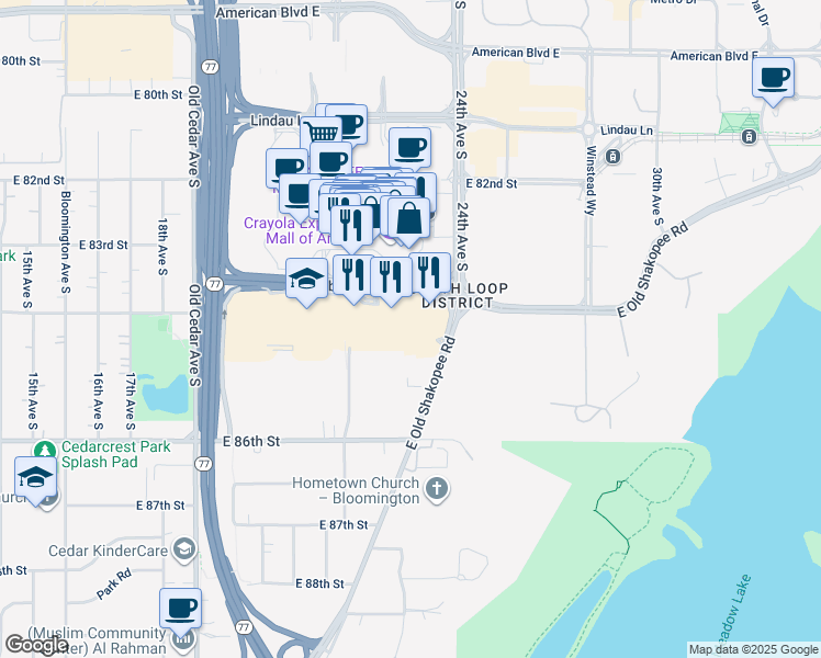 map of restaurants, bars, coffee shops, grocery stores, and more near in Bloomington