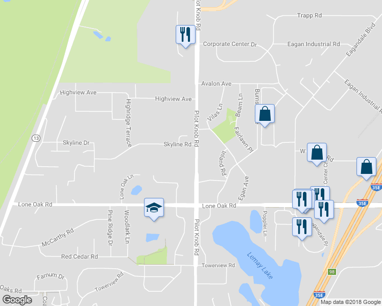map of restaurants, bars, coffee shops, grocery stores, and more near 1410 Skyline Road in Saint Paul