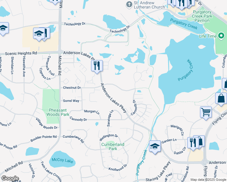map of restaurants, bars, coffee shops, grocery stores, and more near 13875 Chestnut Drive in Eden Prairie