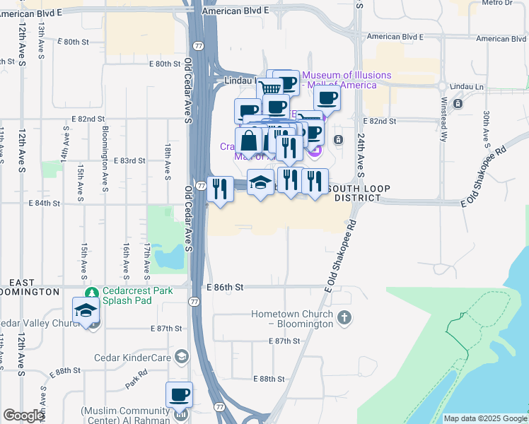 map of restaurants, bars, coffee shops, grocery stores, and more near 2051 Killebrew Drive in Minneapolis