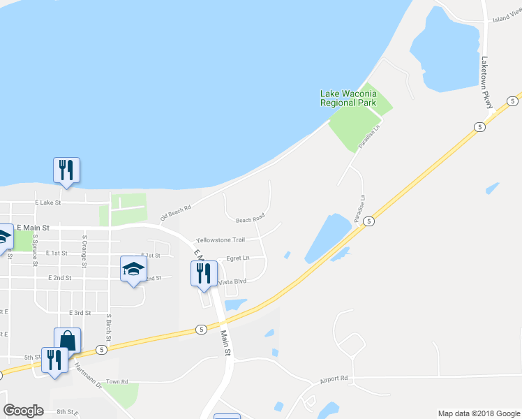 map of restaurants, bars, coffee shops, grocery stores, and more near 830 Beach Road' in Waconia