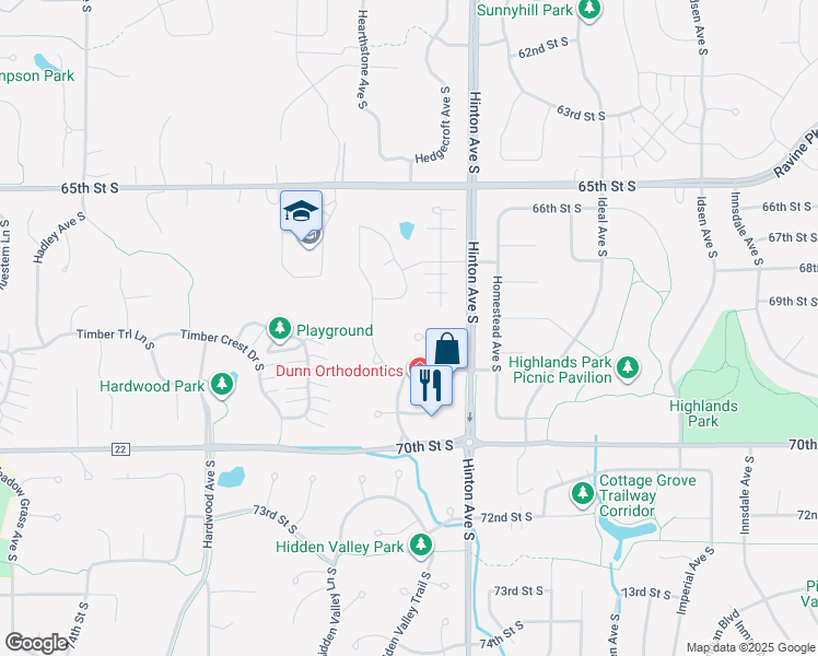 map of restaurants, bars, coffee shops, grocery stores, and more near 6837 pine arbor court S in Cottage Grove