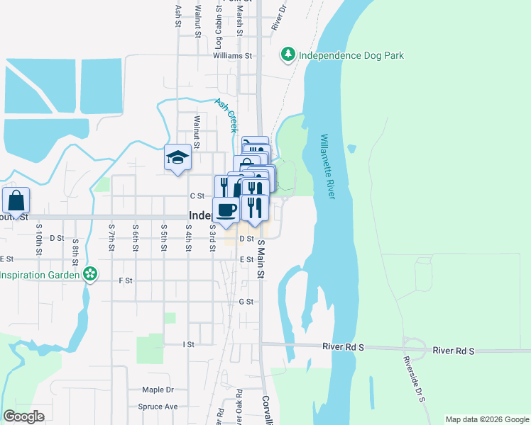 map of restaurants, bars, coffee shops, grocery stores, and more near 259 Main Street in Independence