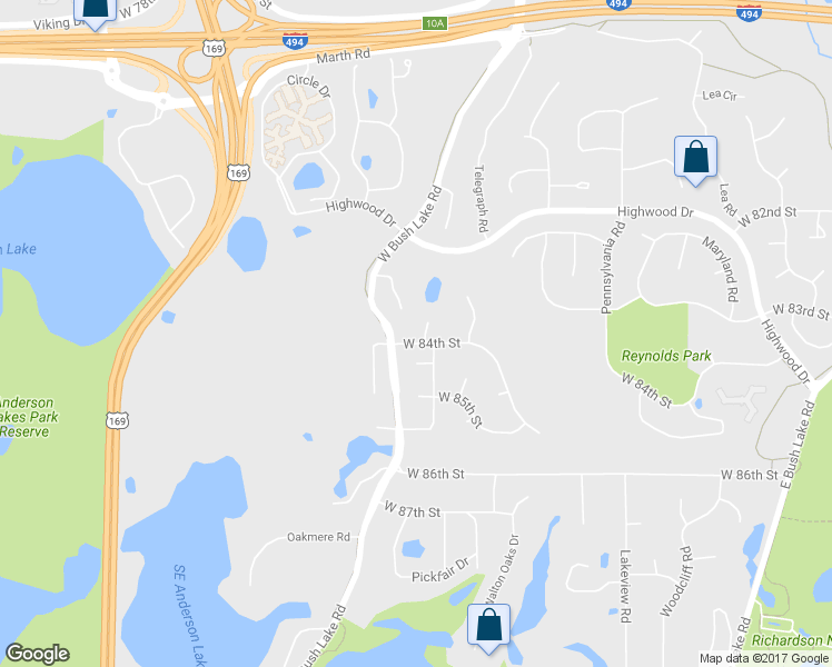 map of restaurants, bars, coffee shops, grocery stores, and more near 8350 Virginia Avenue South in Minneapolis