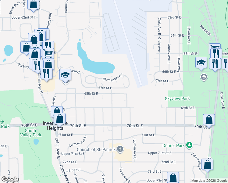 map of restaurants, bars, coffee shops, grocery stores, and more near 3501 68th Street East in Inver Grove Heights