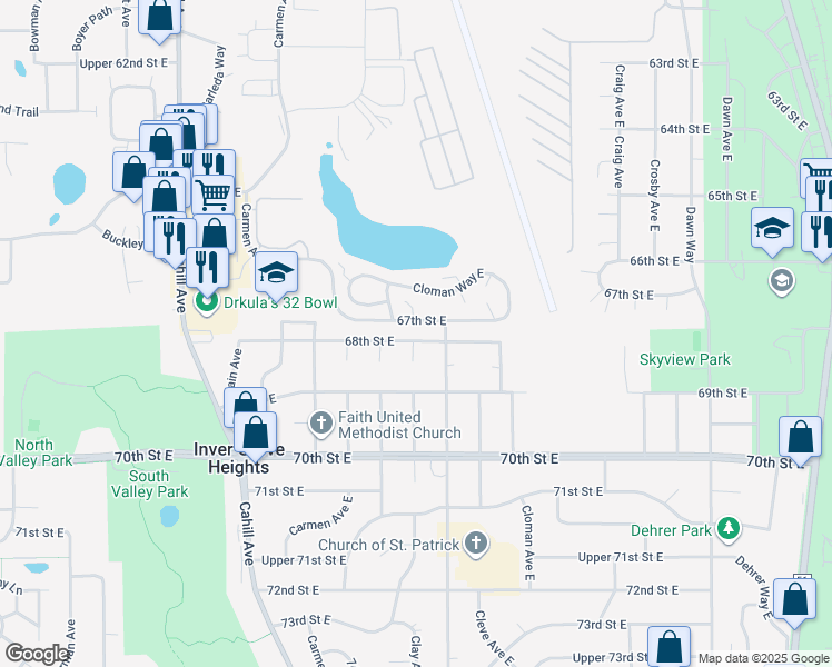 map of restaurants, bars, coffee shops, grocery stores, and more near 3401 68th Street East in Inver Grove Heights