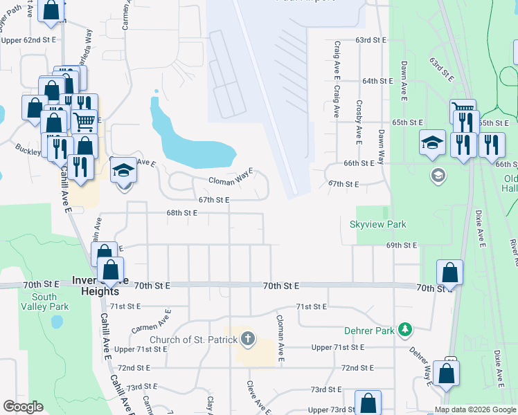 map of restaurants, bars, coffee shops, grocery stores, and more near 3585 68th Street East in Inver Grove Heights