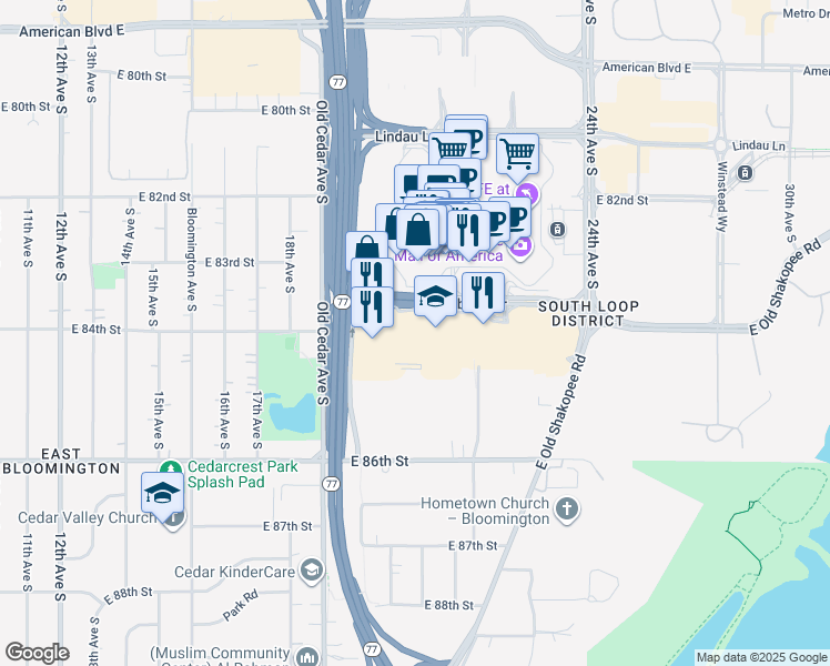 map of restaurants, bars, coffee shops, grocery stores, and more near 2001 Killebrew Drive in Minneapolis