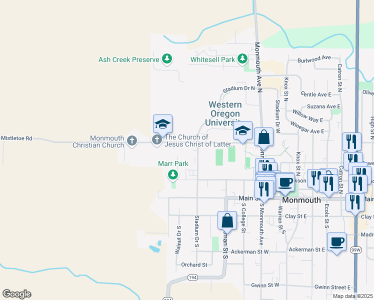 map of restaurants, bars, coffee shops, grocery stores, and more near 373 Marr Court North in Monmouth