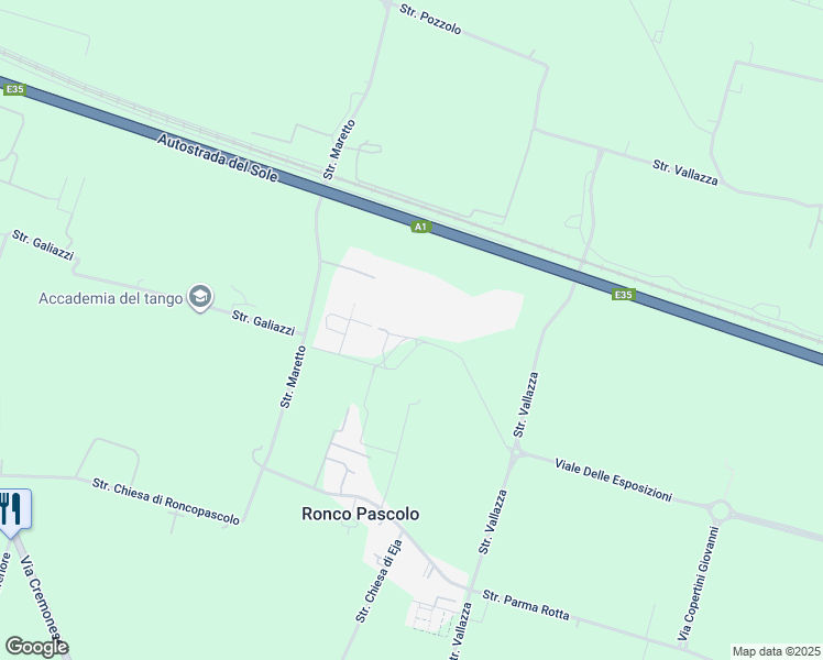 map of restaurants, bars, coffee shops, grocery stores, and more near 55 Via Calzolari Don Angelo in Parma