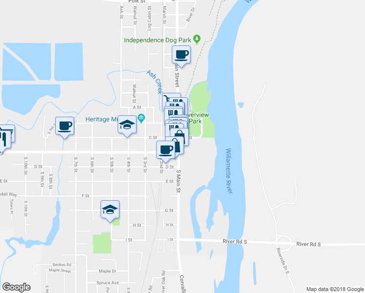 map of restaurants, bars, coffee shops, grocery stores, and more near 259 Main Street in Independence