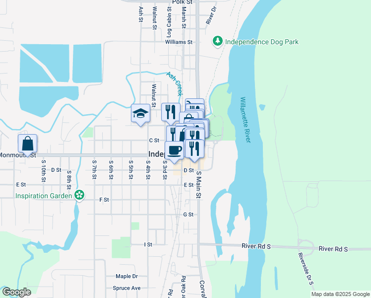 map of restaurants, bars, coffee shops, grocery stores, and more near 283 South 2nd Street in Independence