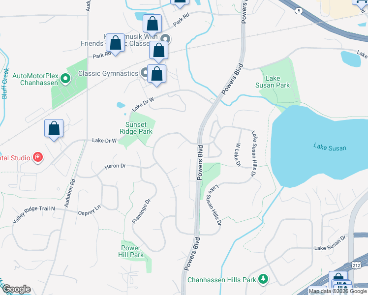 map of restaurants, bars, coffee shops, grocery stores, and more near 8421 Egret Court in Chanhassen