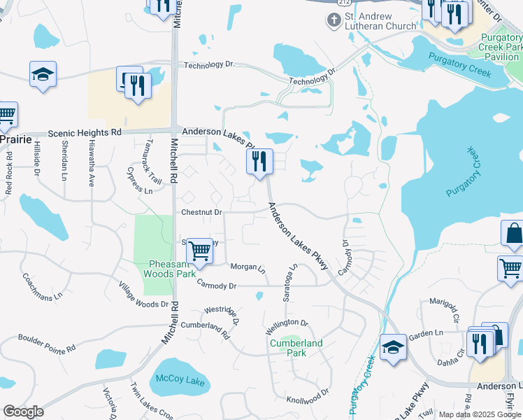map of restaurants, bars, coffee shops, grocery stores, and more near 14030 Chestnut Drive in Eden Prairie