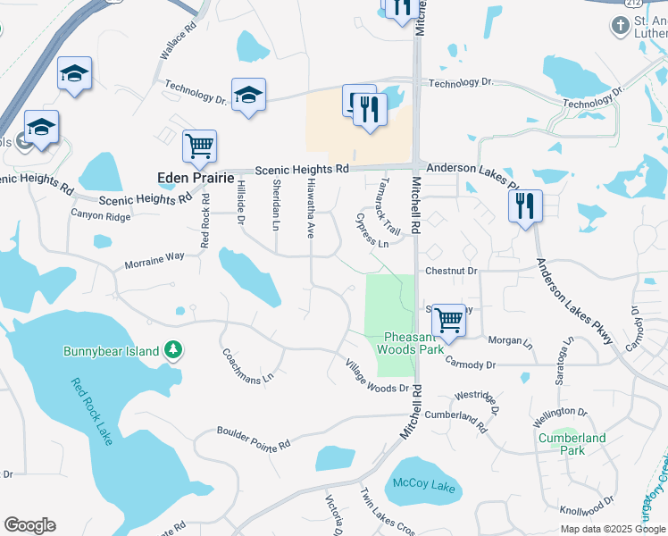 map of restaurants, bars, coffee shops, grocery stores, and more near 8351 Heather Avenue in Eden Prairie