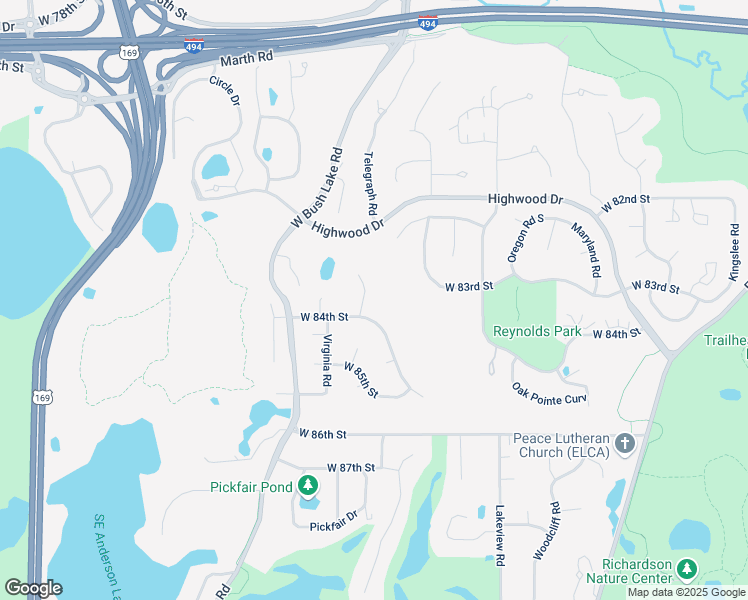map of restaurants, bars, coffee shops, grocery stores, and more near 7704 West 84th Street Circle in Minneapolis