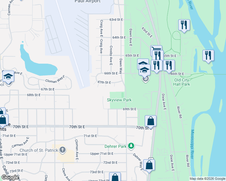 map of restaurants, bars, coffee shops, grocery stores, and more near 3872 67th Street East in Inver Grove Heights