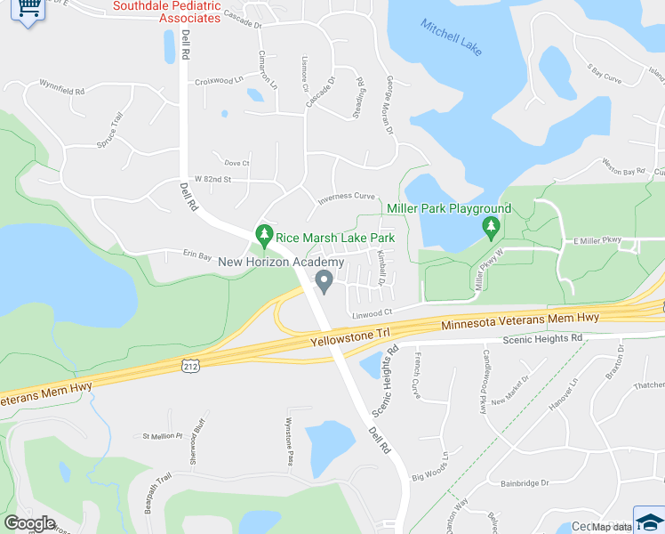 map of restaurants, bars, coffee shops, grocery stores, and more near 17973 Cobblestone Way in Eden Prairie