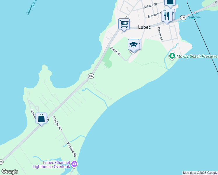 map of restaurants, bars, coffee shops, grocery stores, and more near 20 Easy Street in Lubec