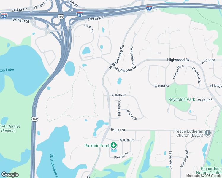 map of restaurants, bars, coffee shops, grocery stores, and more near 8350 Virginia Avenue South in Minneapolis