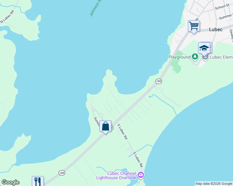 map of restaurants, bars, coffee shops, grocery stores, and more near 62 Diamond Point Road in Lubec