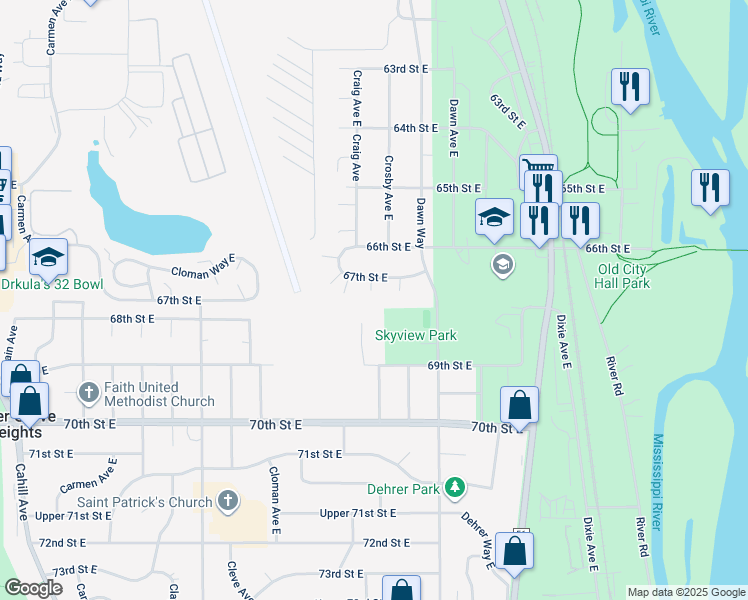 map of restaurants, bars, coffee shops, grocery stores, and more near 3872 67th Street East in Inver Grove Heights