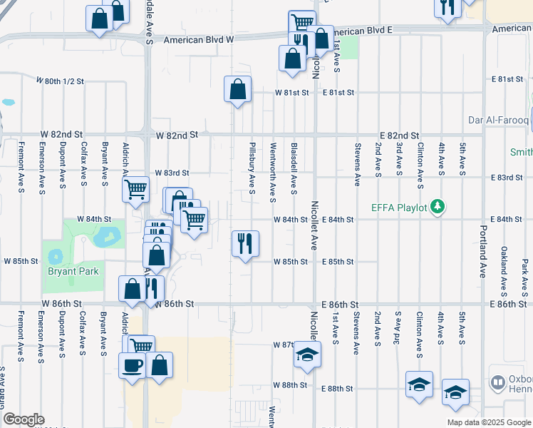 map of restaurants, bars, coffee shops, grocery stores, and more near in Bloomington