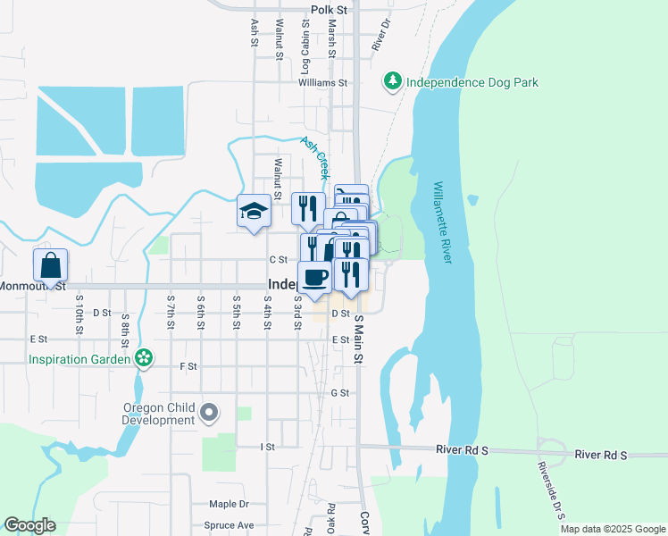 map of restaurants, bars, coffee shops, grocery stores, and more near 283 South 2nd Street in Independence