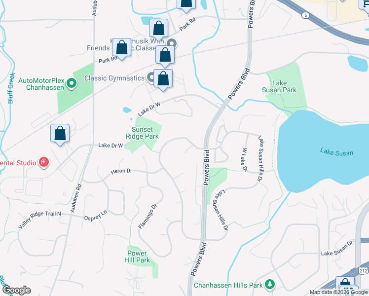 map of restaurants, bars, coffee shops, grocery stores, and more near 8420 Egret Court in Chanhassen