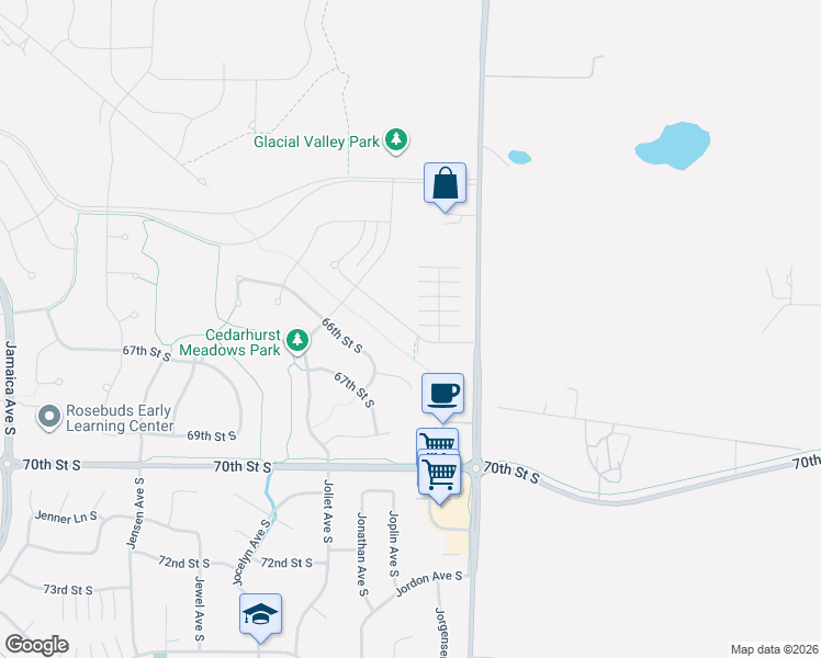 map of restaurants, bars, coffee shops, grocery stores, and more near 9898 Military Road in Cottage Grove