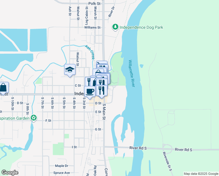map of restaurants, bars, coffee shops, grocery stores, and more near 259 Main Street in Independence