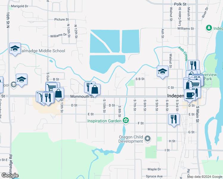 map of restaurants, bars, coffee shops, grocery stores, and more near 202 South 9th Street in Independence