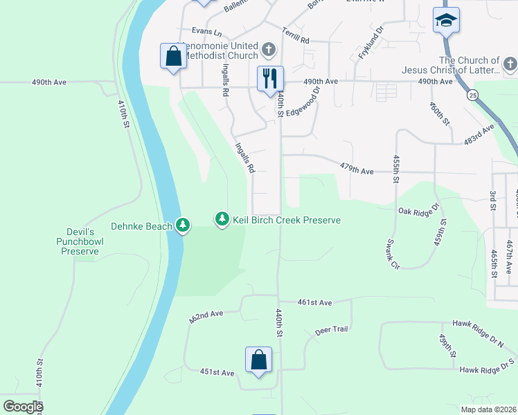 map of restaurants, bars, coffee shops, grocery stores, and more near 920 Wagner Road in Menomonie