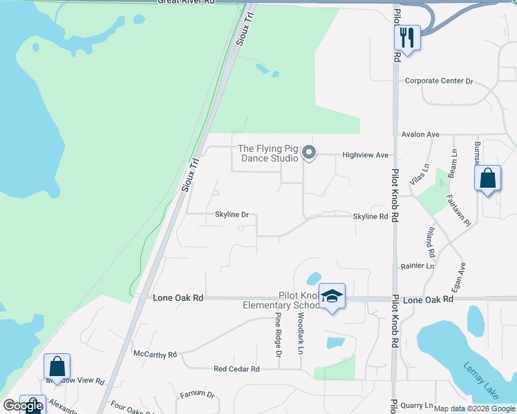 map of restaurants, bars, coffee shops, grocery stores, and more near 2835 Skyline Drive in Eagan