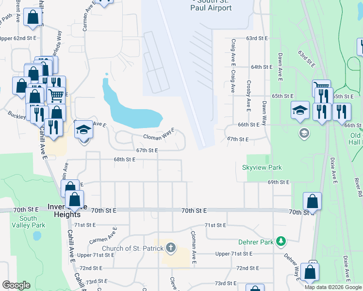 map of restaurants, bars, coffee shops, grocery stores, and more near 3585 68th Street East in Inver Grove Heights