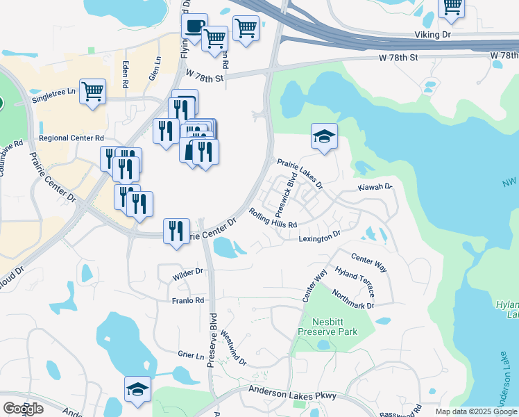 map of restaurants, bars, coffee shops, grocery stores, and more near 11343 Stratton Avenue in Eden Prairie