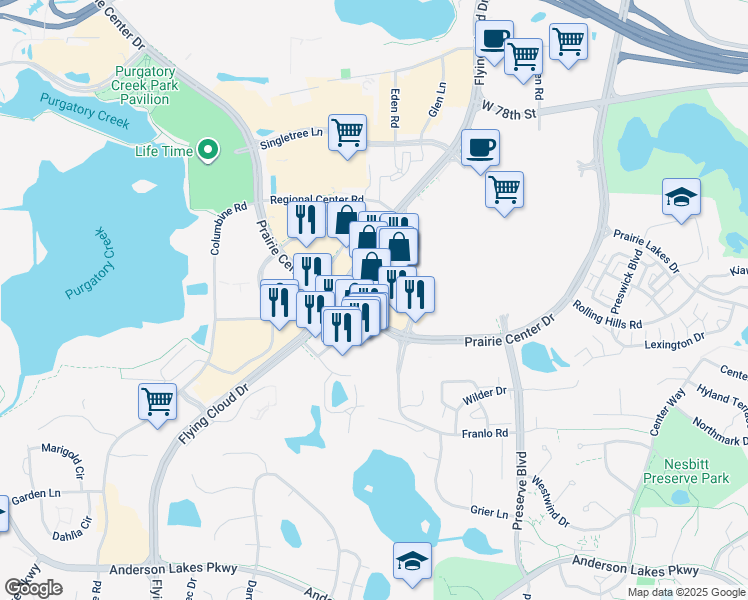 map of restaurants, bars, coffee shops, grocery stores, and more near 8423 Joiner Way in Eden Prairie