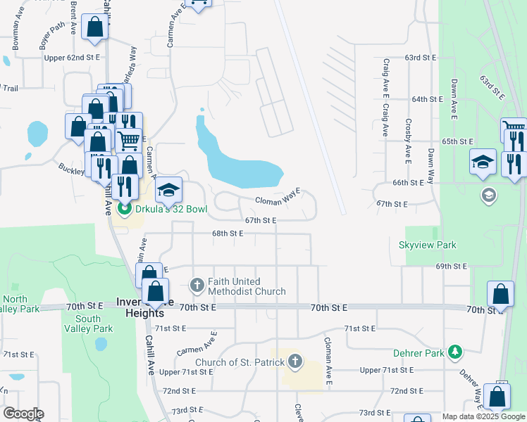 map of restaurants, bars, coffee shops, grocery stores, and more near 3401 68th Street East in Inver Grove Heights