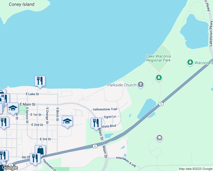 map of restaurants, bars, coffee shops, grocery stores, and more near 820 Old Beach Road in Waconia