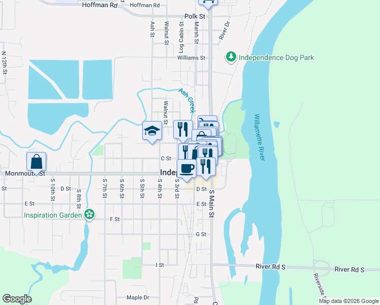 map of restaurants, bars, coffee shops, grocery stores, and more near 220 B Street in Independence