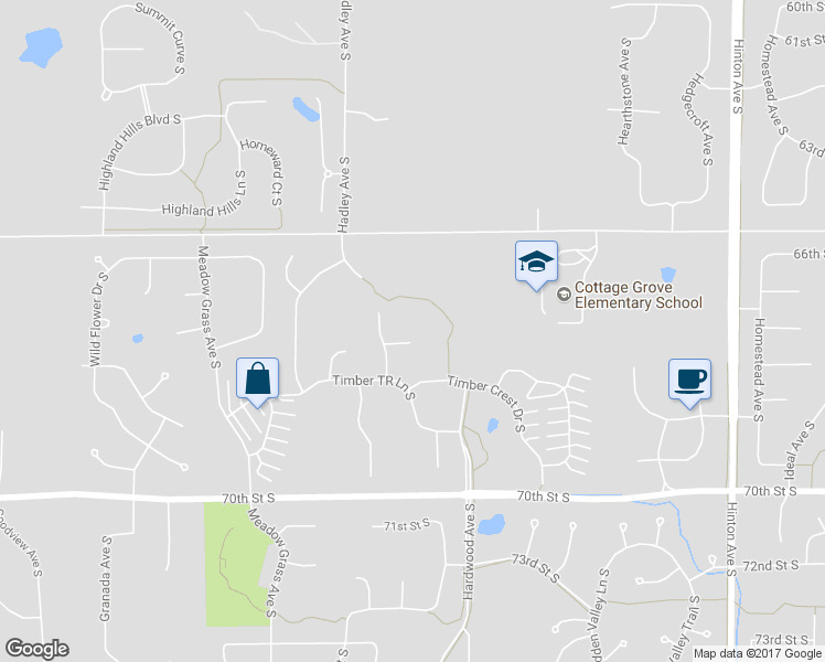 map of restaurants, bars, coffee shops, grocery stores, and more near 6689 Timber Ridge Lane Court South in Cottage Grove