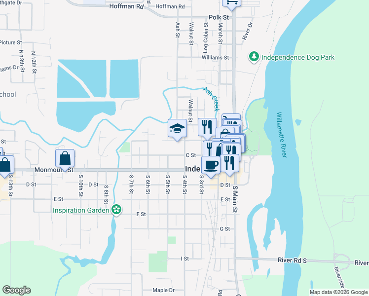 map of restaurants, bars, coffee shops, grocery stores, and more near 150 South 4th Street in Independence