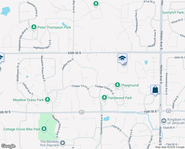 map of restaurants, bars, coffee shops, grocery stores, and more near 6689 Timber Ridge Lane Court South in Cottage Grove